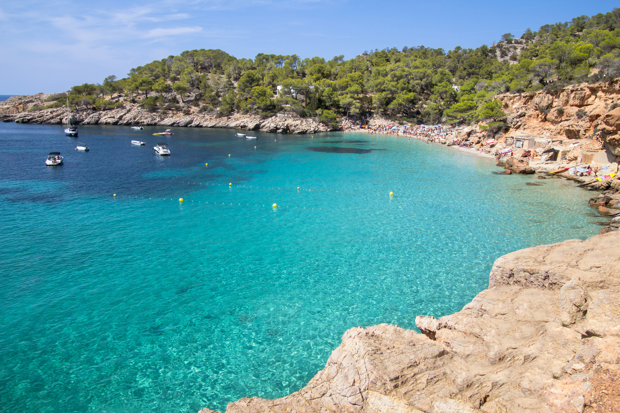 Famous Cala Salada beach on Ibiza island, Spain