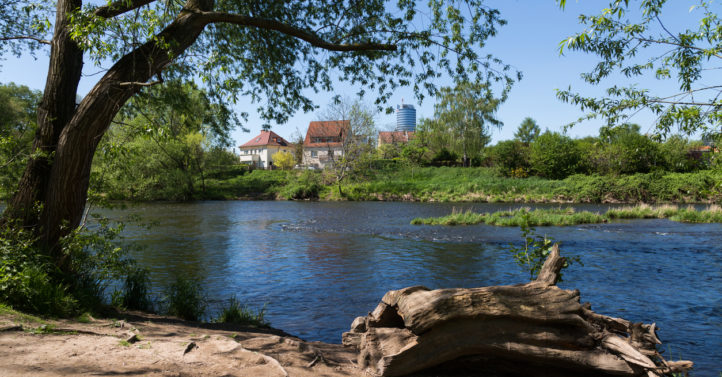 Jena in the spring on Saale shore, Thuringia